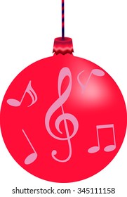 Christmas tree decorations red, musical notes, treble clef vector