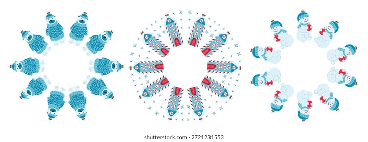 Christmas tree decorations. Round frame. Template for your creativity