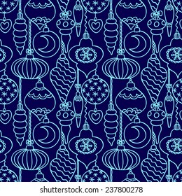 Christmas tree decorations seamless pattern. Vector background.