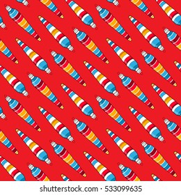 Christmas tree decorations seamless pattern. Colorful cartoon icicles print for gift paper. Winter Holidays and Celebrations concept. Vector Illustration, eps10.