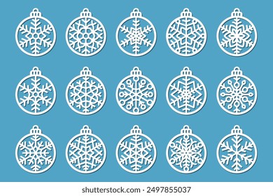 Christmas tree decorations set, Christmas baubles laser cut templates.