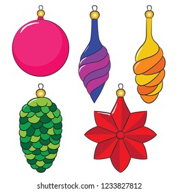 Christmas tree decorations set, set of pendants for the Christmas tree isolated image. Design element for christmass illustrations. Winter Holidays and Celebrations concept