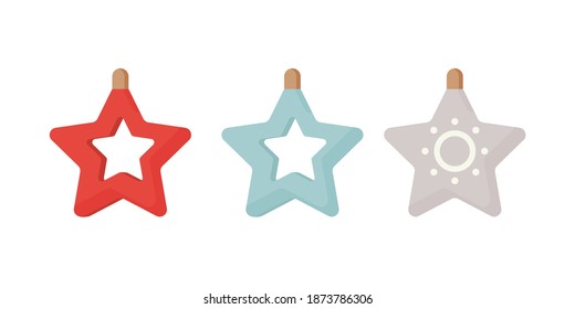 Christmas tree decorations in the shape of a star. Flat style. Vector.