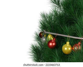 Decoración de árboles de Navidad con plata, bolas de oro, campanas de plata y oro, con un conjunto de anillos de hierro. Diseñado por un programa 3D