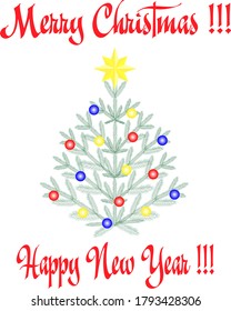 Christmas tree with decorations and a star on a transparent background vector print textile wrapper postcard
