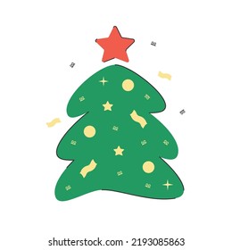 Christmas tree with decorations and star.  Vector illustration for the New Year on a white background.