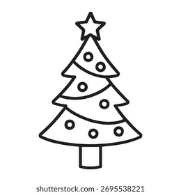 Weihnachtsbaum mit Dekorationen und Sternvektorgrafik einzeln auf weißem Hintergrund