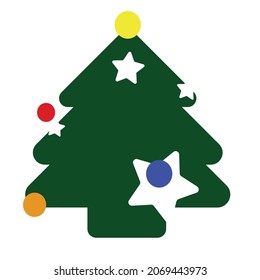 Christmas tree with decorations and stars colorful vector icon