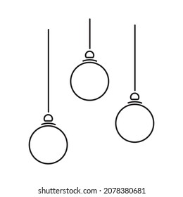 Christmas tree decorations Three balloons Vector. Black and white. White background. Line drawing.