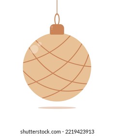 Christmas tree decorations toy Biege ball with mesh ornament. Vector illustration on white background