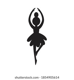 Christmas tree decorations traditional ballet dancer girl, black silhouette vector illustration isolated on white background. Xmas and New Year holidays ballerina toy.