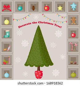 Christmas Tree and decorations vector illustration design. Everything grouped and ready to play.