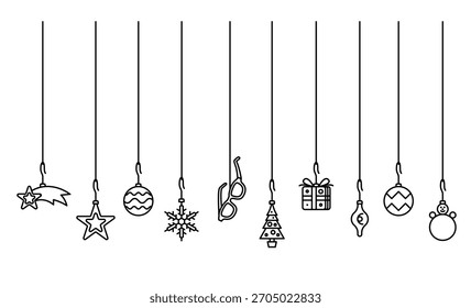 Weihnachtsbaum Dekorationen Vektorgrafik mit Brille und Weihnachtsstern, Schneeflocke, Geschenk, Weihnachtsbaum und Schneemann