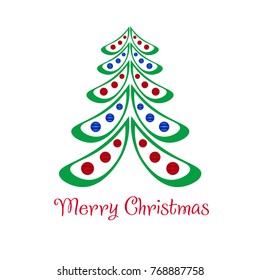 Christmas tree with decorations, vector illustration isolated on white background