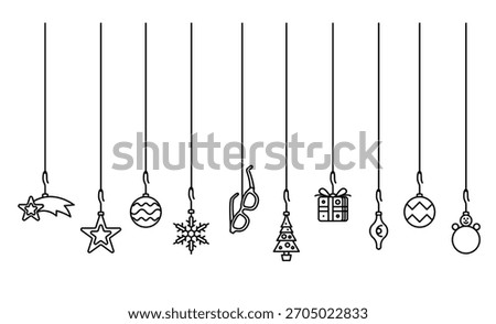 Christmas Tree Decorations vector illustration with eyeglasses and Christmas Star, Snowflake, Present, Christmas Tree and Snowman