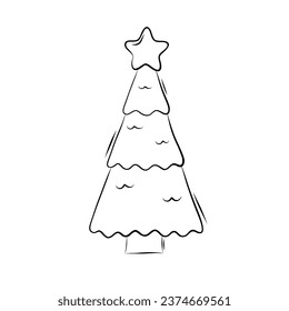 Christmas Tree Decorative Element in Doodle Style. Christmas coloring book. Simple Vector Illustration.