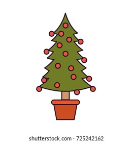 christmas tree with decorative garlands in potplant with trunk colorful silhouette on white background vector illustration