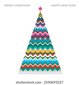 Árvore de Natal. Árvore vetorial geométrica decorativa. Feliz Ano Novo 2025.