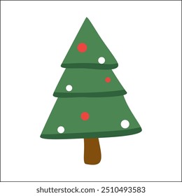 Christmas tree decorative illustration icon. Element flat vector on white background
