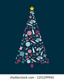 Christmas tree with decorative illustrations and ornaments. Vector illustration design.