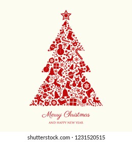 Christmas tree with decorative ornaments. Vector.