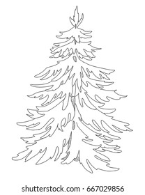 Christmas tree, decorative spruce line contour for coloring book.