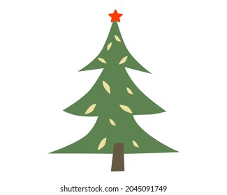 Arbre de Noël avec étoile décorative, ornements. Image vectorielle rétro, illustration vintage