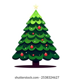 Christmas tree. Decorative Xmas cone pine. Christmas pine tree. Green Christmas tree. Xmas decorations vector illustration. Xmas tree vector. Christmas pine on white background