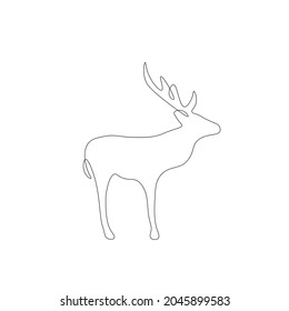 Christmas tree and deer line drawing vector illustration