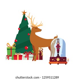 christmas tree deer nutcracker and gifts decoration