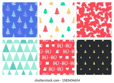 Christmas Tree deer pine hohoho santa background seamless pattern vector illustration pack set