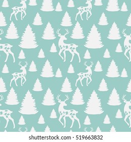 christmas tree and deer seamless pattern