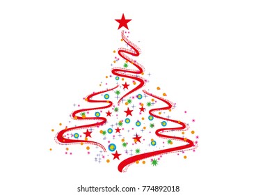 Christmas tree design by red zigzag on white background decorated with star on top and mini icon around. Greeting season merry christmas , x-mas  and happy new year concept.