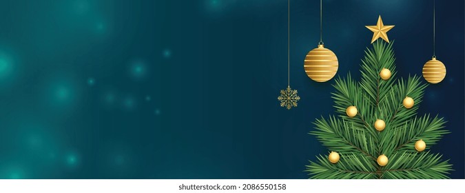 christmas tree design with decorative elements on bokeh background