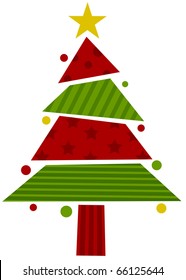 Christmas Tree Design Featuring Assorted Pieces of Wrapping Paper Forming the Shape of a Christmas Tree