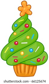 Christmas Tree Design Featuring a Cupcake Shaped Like a Christmas Tree