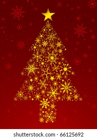 Diseño de árbol de Navidad con nevadas de color oro formadas como un árbol de Navidad