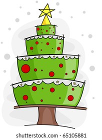 Christmas Tree Design Featuring a Layered Cake Forming the Shape of a Christmas Tree