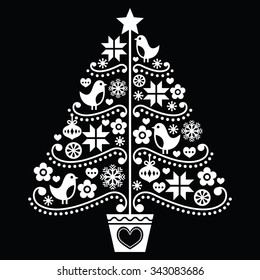 Christmas tree design - folk style on black