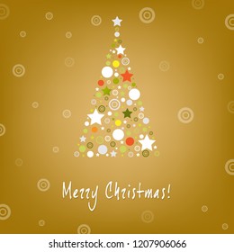 Christmas Tree Design Greeting Card With Gradient Mesh, Vector Illustration