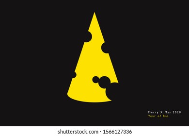 Christmas tree design to look like cheese. Merry Christmas for year of rat. (vector file) 
