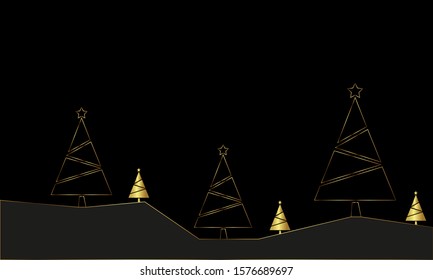 Christmas tree design on black background. Christmas card design.