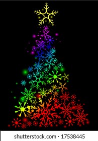 Diseño de árbol de Navidad (copos de nieve arcoiris)- Vector