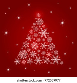 Christmas tree design of snowflake on red background vector illustration