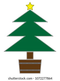 A Christmas tree design with a star and a barrel isolated on a white background