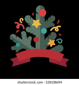 Tarjeta de plantilla de diseño de árbol de Navidad. Estilo plano. Fondo del vector