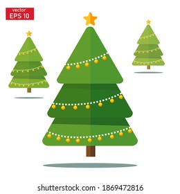 christmas tree design vector, christmas tree illustration in flat style. Can be used for greeting cards, covers, flyers, posters, business cards and the web.