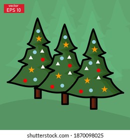 vector de diseño de árboles de navidad, ilustración de árboles de navidad con diseño plano. Se puede usar para tarjetas de felicitación, portadas, volantes, carteles, tarjetas de visita y la web.
