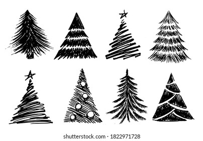 Christmas tree design, vector set.