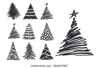 Christmas tree design, vector set.